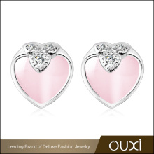 Promotion New Arrival Fashion Trendy 928 Sterling Silver Stud Earring Blue Pink White Opal Heart Rhinestone Stud Earrings