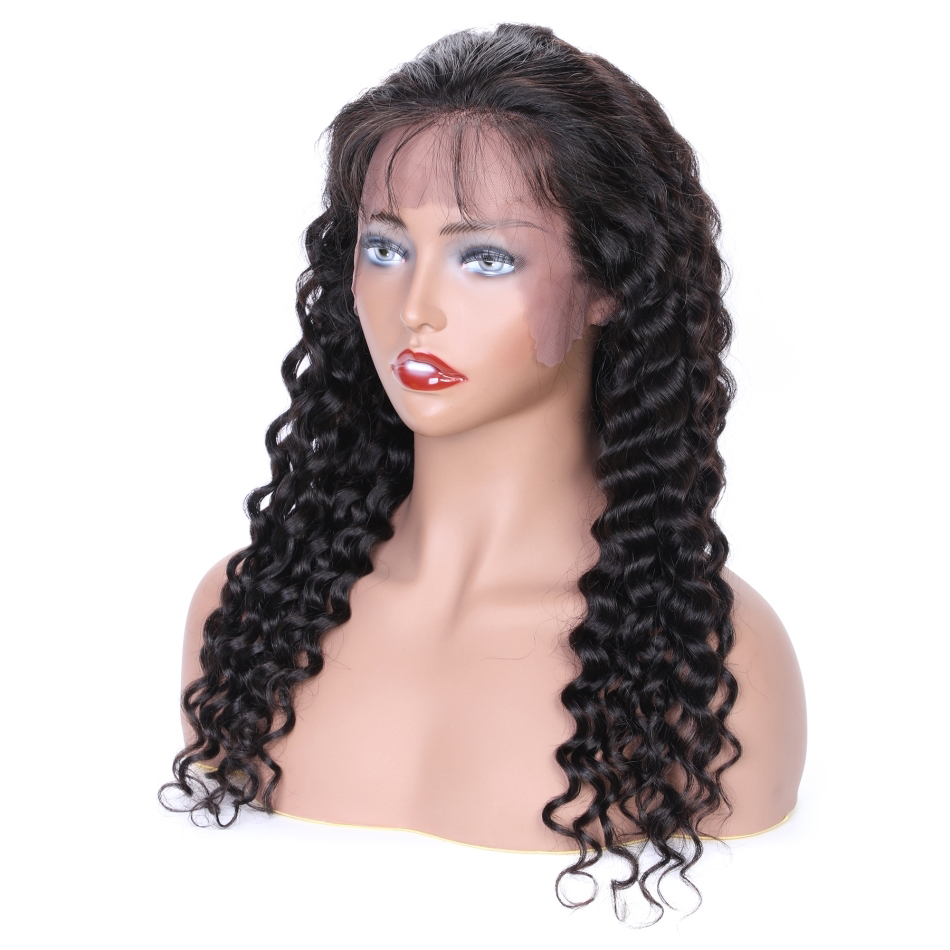 Wholesale Lace Front Wig Brazilian Human Hair Wig  With Baby Hair, Natural Black Color Swiss Lace Deep Wave  Wigs