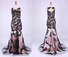 A-Line Sleeveless Lace Wedding Dresses 2015 Black Chiffon Court Train Wedding Gown