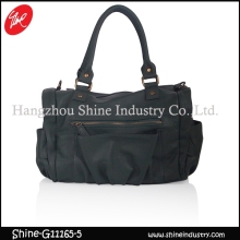 wholesale women hangbag/top grade zipper shoulder bag/black pu leather duffel bag