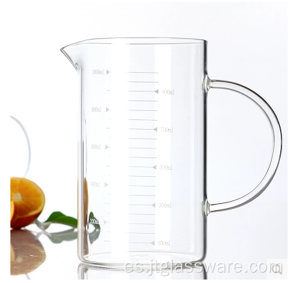 Taza de beber de medición de vidrio transparente con mango de 350 ml