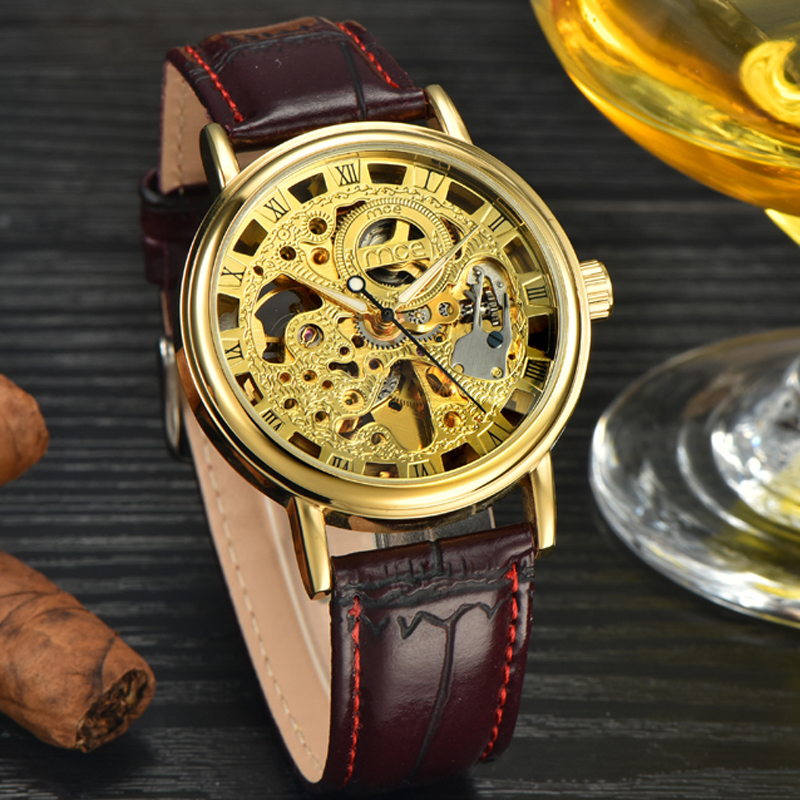 gold plated cheap parts mechanical wrist watch