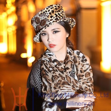 Lady Special Occassion Winter Leopard Print Hats And Tippet
