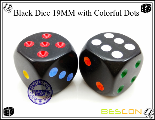 Schwarze Würfel 19MM mit bunten Punkten-2 Black Dice 19MM with Colorful Dots-2