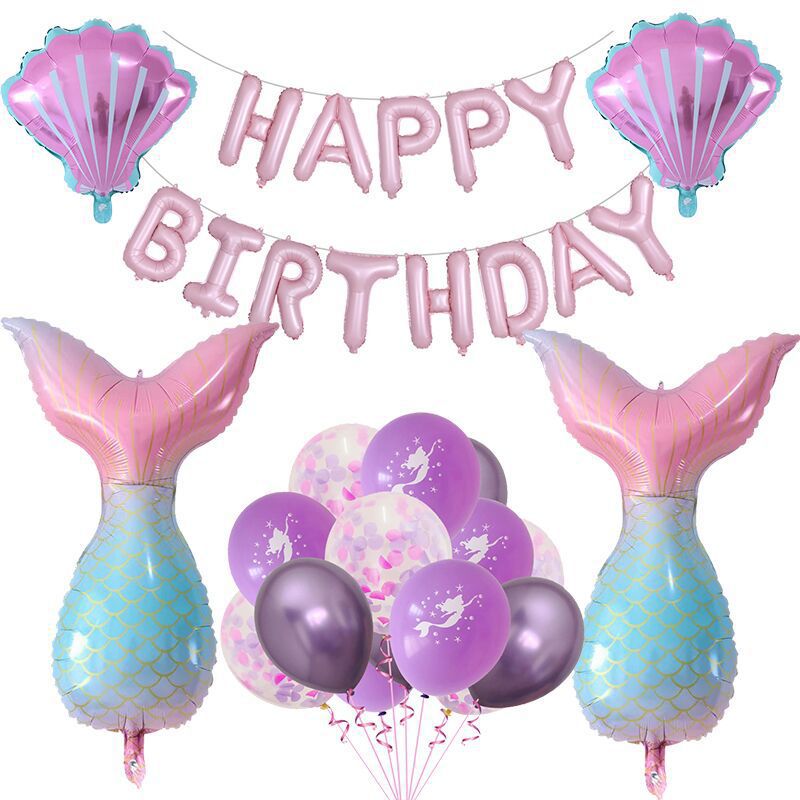 New Design Eco Friendly Pink Purple Mermaid Happy Birthday balloon Set For Birthday Baby Shower Girl Party Decoration