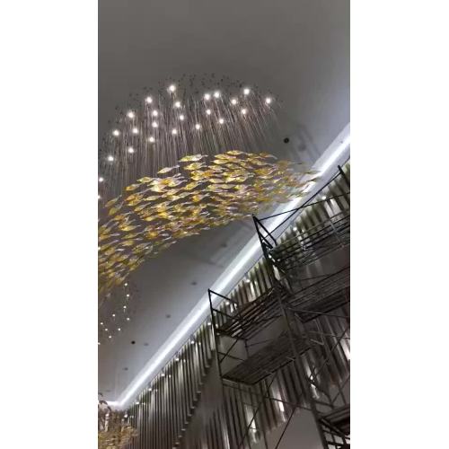 Gran salón de banquetes del hotel proyecto de oro lámpara de araña led