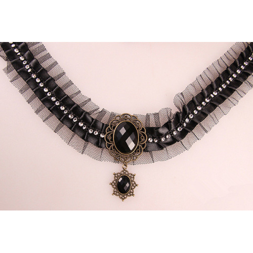 Collar de diamantes Vintage cinta redes hilo Necklet