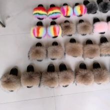 Women's Raccoon Fur Slides Furry Slide Sandal for Outdoor Fur Slippers