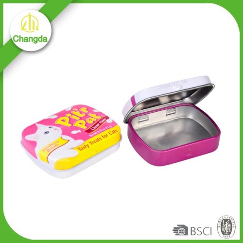 cat food packing tin box with hinge lid