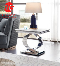 RG01 Silver Stainless Steel Base White Marble Top Side Table