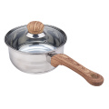 Induction cookware with wood-grain handle two satin lines