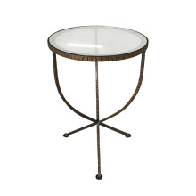 Forged Iron Base Gold Round Glass Top Side Table by Mrs. Woods