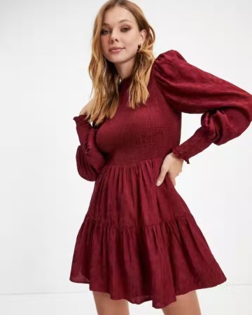 Womens Long Sleeve Smocked Dress Casual