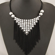 Rhinestone Triangle Necklace Statement Tassel Chain Necklace