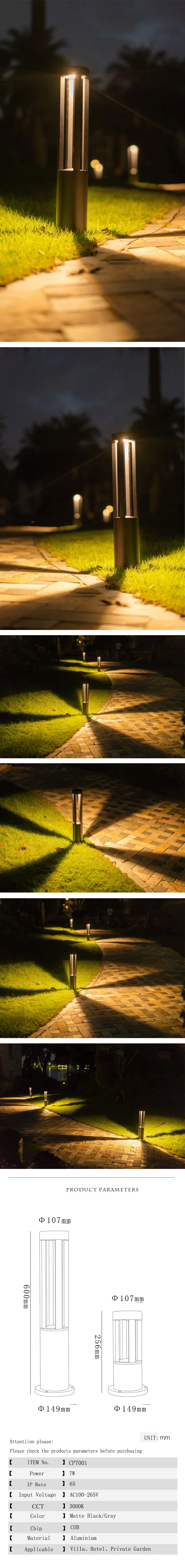 7W Black Die-Cast Aluminum LED Garden Bollard Pathway Lights