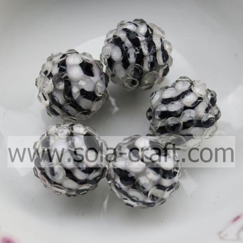 12MM, 14MM, 18MM, 20MM Zebra gestreifte Vollkugel-Acrylperlen mit Harzkristall