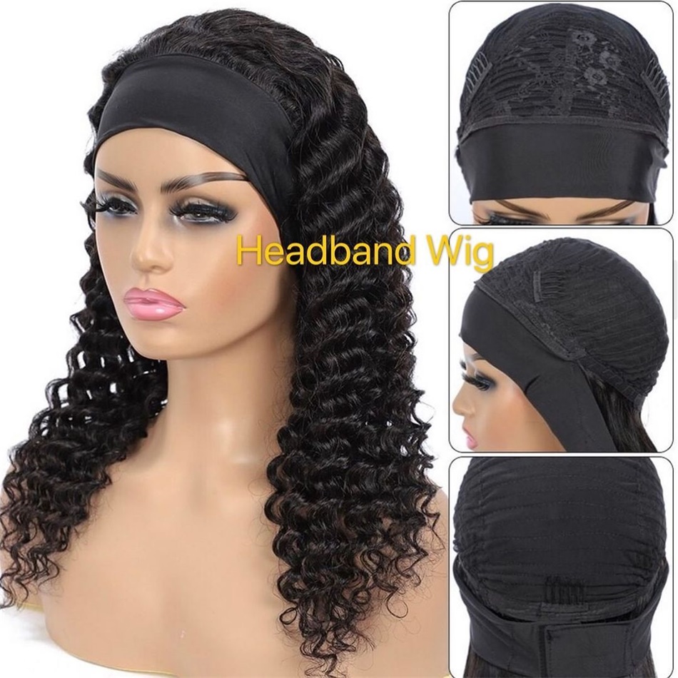 10A high Grade 100% Brazilian Human Hair Wig Water Wave Curly Headband Wig No Lace Front Hair Manufacturer Headband Wig