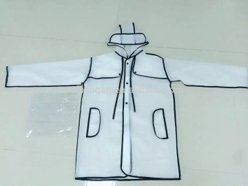 Adult transparent raincoat jacket promotional rainponcho ligh-duty rainware with black binding
