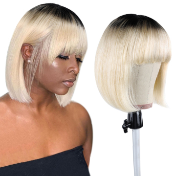 hot selling 613 human hair bob wig brown roots, brazilian raw hair chap short bob wig for african american