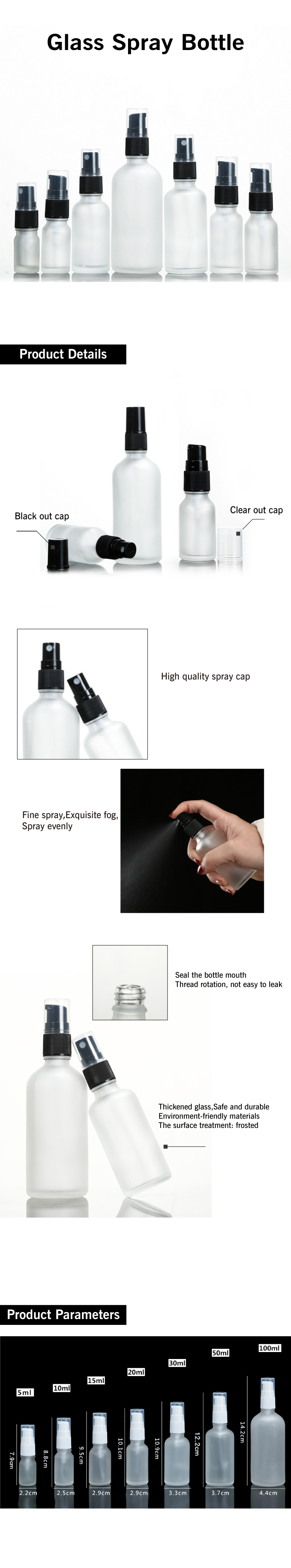 Hot sale Personal Care Use frosted 10ml 50ml alcohol glass spray bottle with sprayer