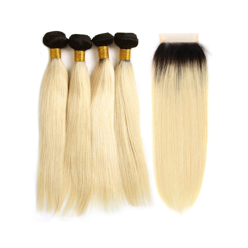 Straight Weave Blonde Hair Show 613 Color 100% Unprocessed Virgin Human Hair Hair Cuticle Lace Closure Modern Brazilian Brazil