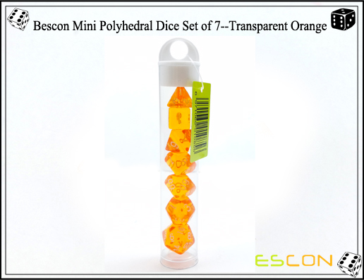 Juego de dados Bescon Mini Polyhedral de 7 - Naranja transparente-7 Bescon Mini Polyhedral Dice Set of 7--Transparent Orange-7