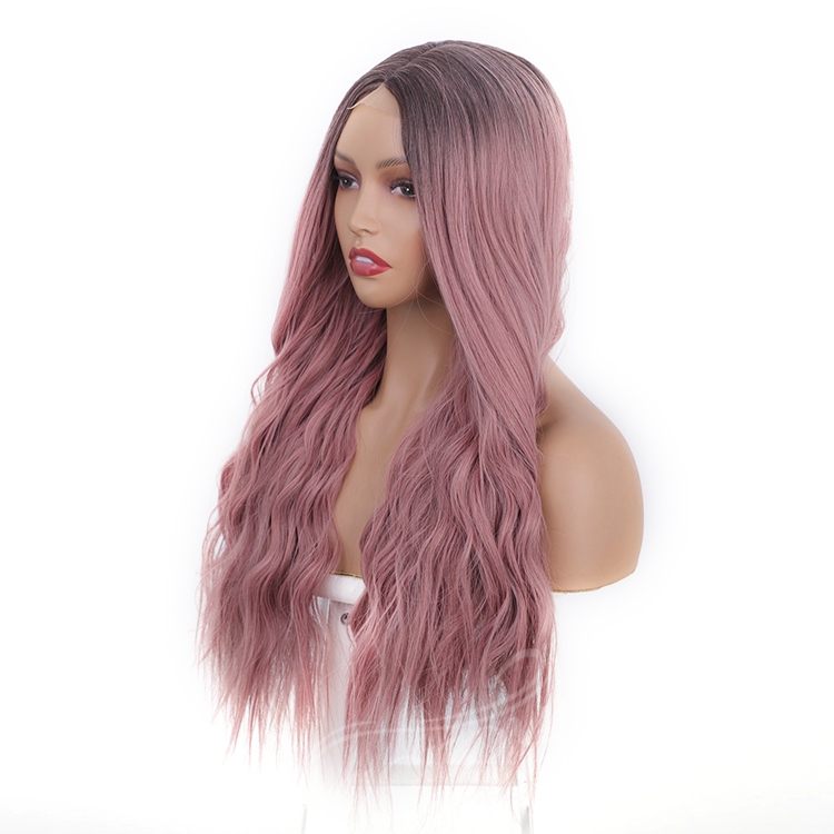 Body Wave Hair Wigs Long Synthetic Lace Ombre Grey Pink Wigs Women Middle Part Silky Full Heat Resistant Natural Looking wig