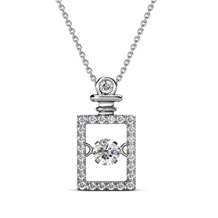 Gold Plated Luxury Girlfriend Gift Set Dancing Square Perfume Crystal Pendant Necklace