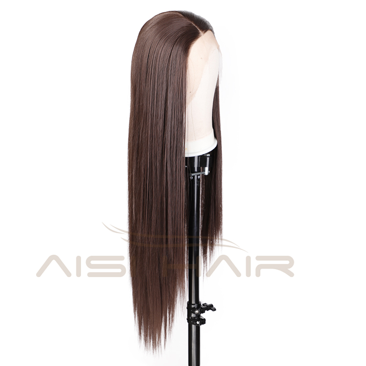 Aisi Hair Wholesale Long Silky Straight Ombre Brown Wig Synthetic Hair Swiss Lace Wig Lace Frontal Wigs For Black Women