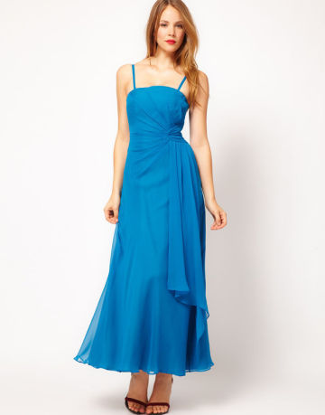 Blue Maxi Ankle Maxi Dress , Chiffon Waist Belt Sleeveless Dress