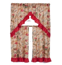 Bamboo Printing Kitchen Window Curtain Set with Ruffle Valance (3 Pcs)