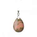 Natural Unakite 28x35MM Waterdrop Pendant Necklace with 45CM Silver Chain