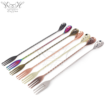 30cm Stainless Steel Cocktail Mixing Spoon with Fork
