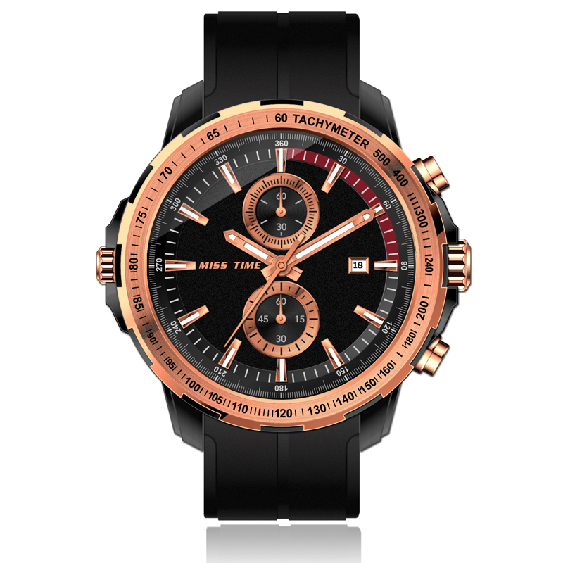 sport men watch chronograph quartz watch silicone belt