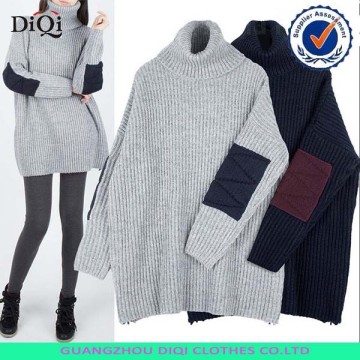 Hot Selling Elbow Patch Women Sweater Long Sleeve Chunky knit Sweater