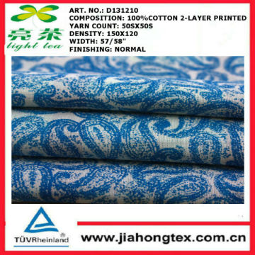 cotton check double layer fabric with print