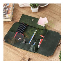 Leather Wrap Roll-up Makeup Brush Holder & Pencil Case with Strap