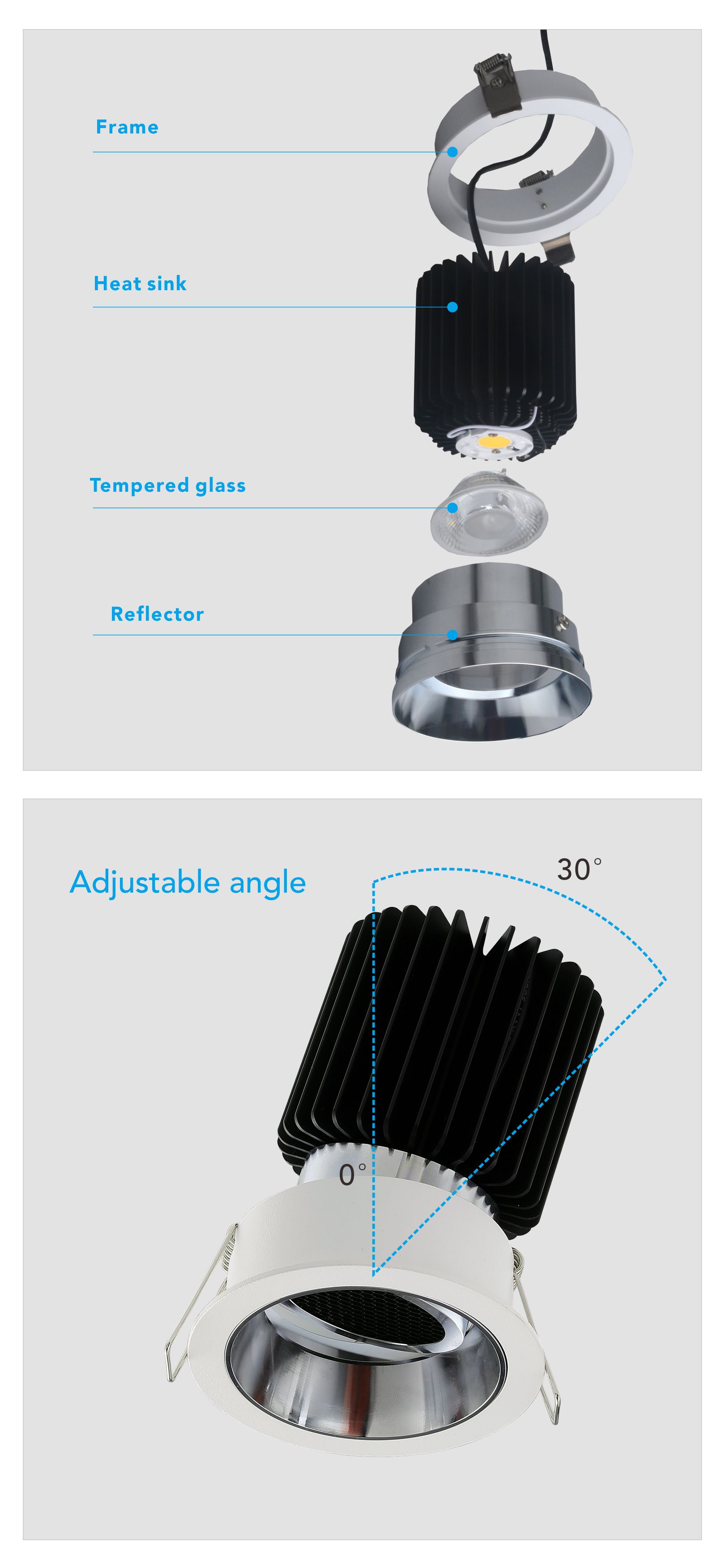 35W recessed die-cast aluminum led round modular hotel down light spotlight