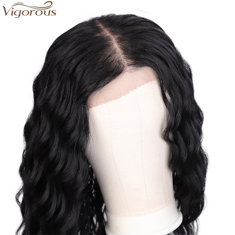 Vigorous Top Quality Lace Front Wigs Long Water Wavy Synthetic Wigs for Black Women Middle Part Black Wigs Heat Resistant Fiber