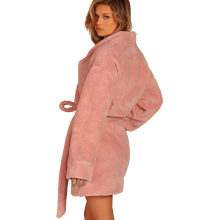 Soft Pink Plush Shaggy Fleece Bathrobe for Women