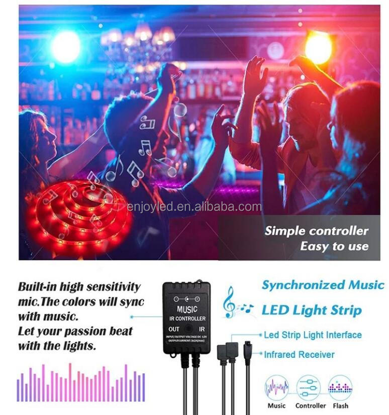 5050RGB music rhythm 20/44 keys led strip light sound control atmosphere lamp 5 /10 meter strip set
