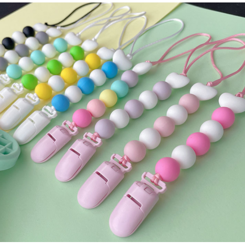 BPA ที่กำหนดเองฟรีคลิป pacifier clips ซิลิโคนงอกฟันลูกปัด