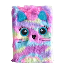 Colourful Furry Cat Plush Writing Notebook