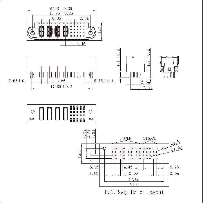 PSPM6.35S-0420G0G0AEX 6.35MM 4P Power+20P Signal Male Straight Dip Power Connector