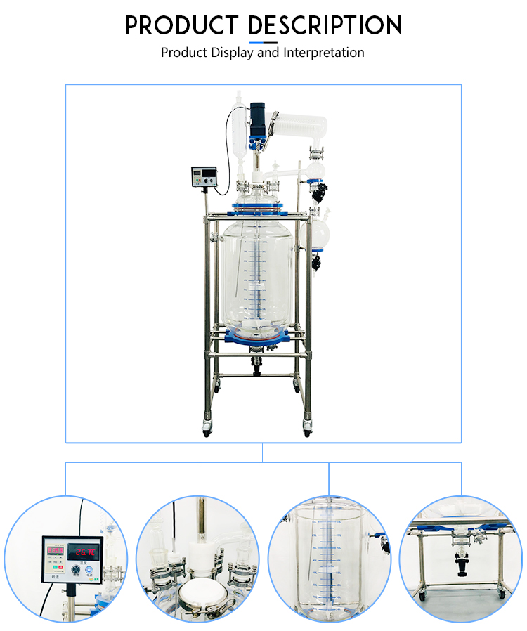 Large Chemical Laboratory Equipment 150L Jacketed Glass Reactor With Best Price