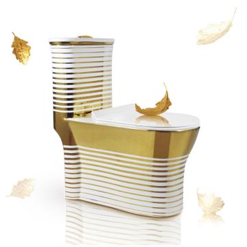 golden ceramic one piece toilet with stripe pattern