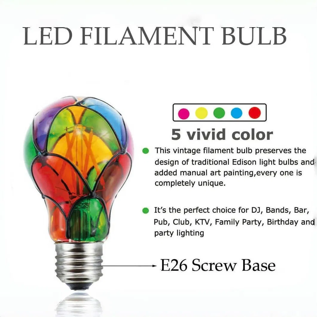 Dimmable Color LED Bulb, E26 Base Stained Glass Light for Festive Atmosphere