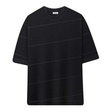 Customized Ribbed Knit Collar Striped Black T-Shirt