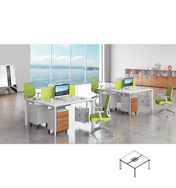 White Melamine Office Desk Workstation with Long Side Cabinet