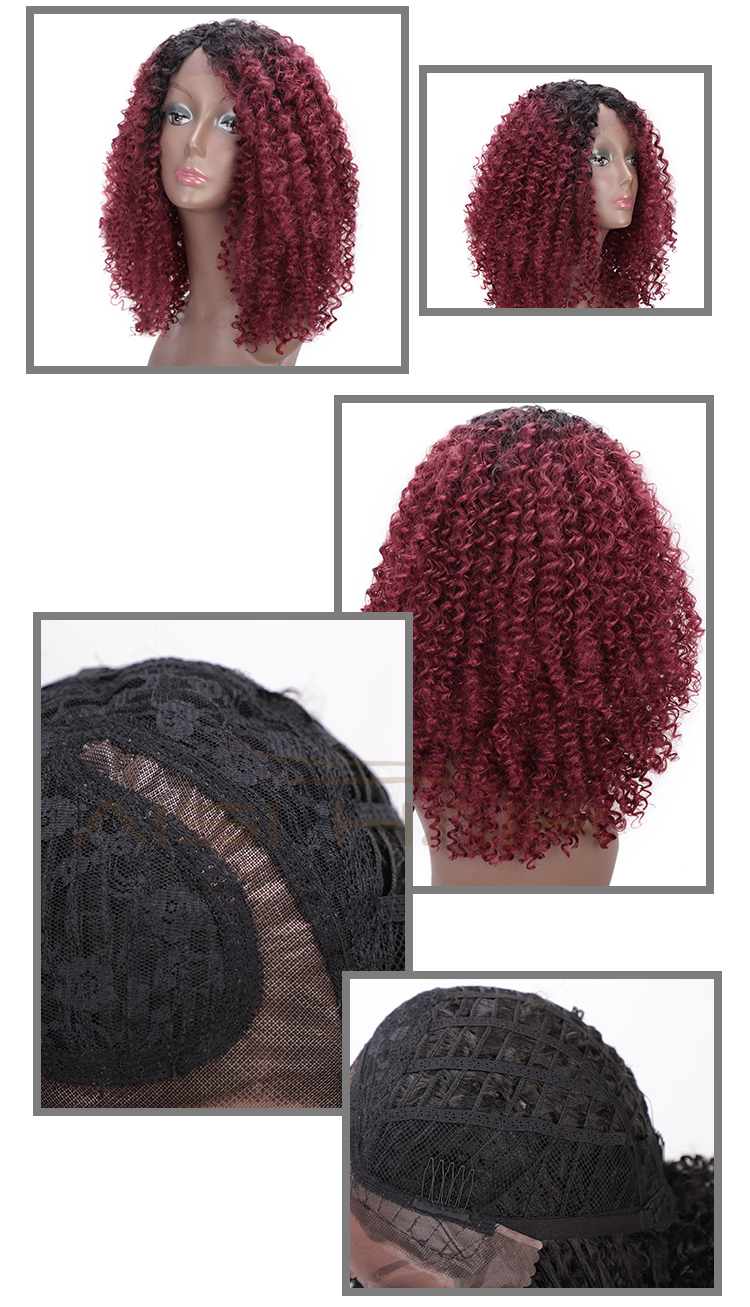Aisi Hair Medium Long Ombre Red Dark Root Wig Afro Kinky Curly Lace Frontal Wig Synthetic Front Lace Hair Wigs For Black Women